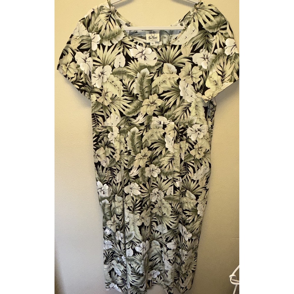 VTG Pau Hana Hawaiian Dress Womens Size XL USA Pockets Drop Waist Modest